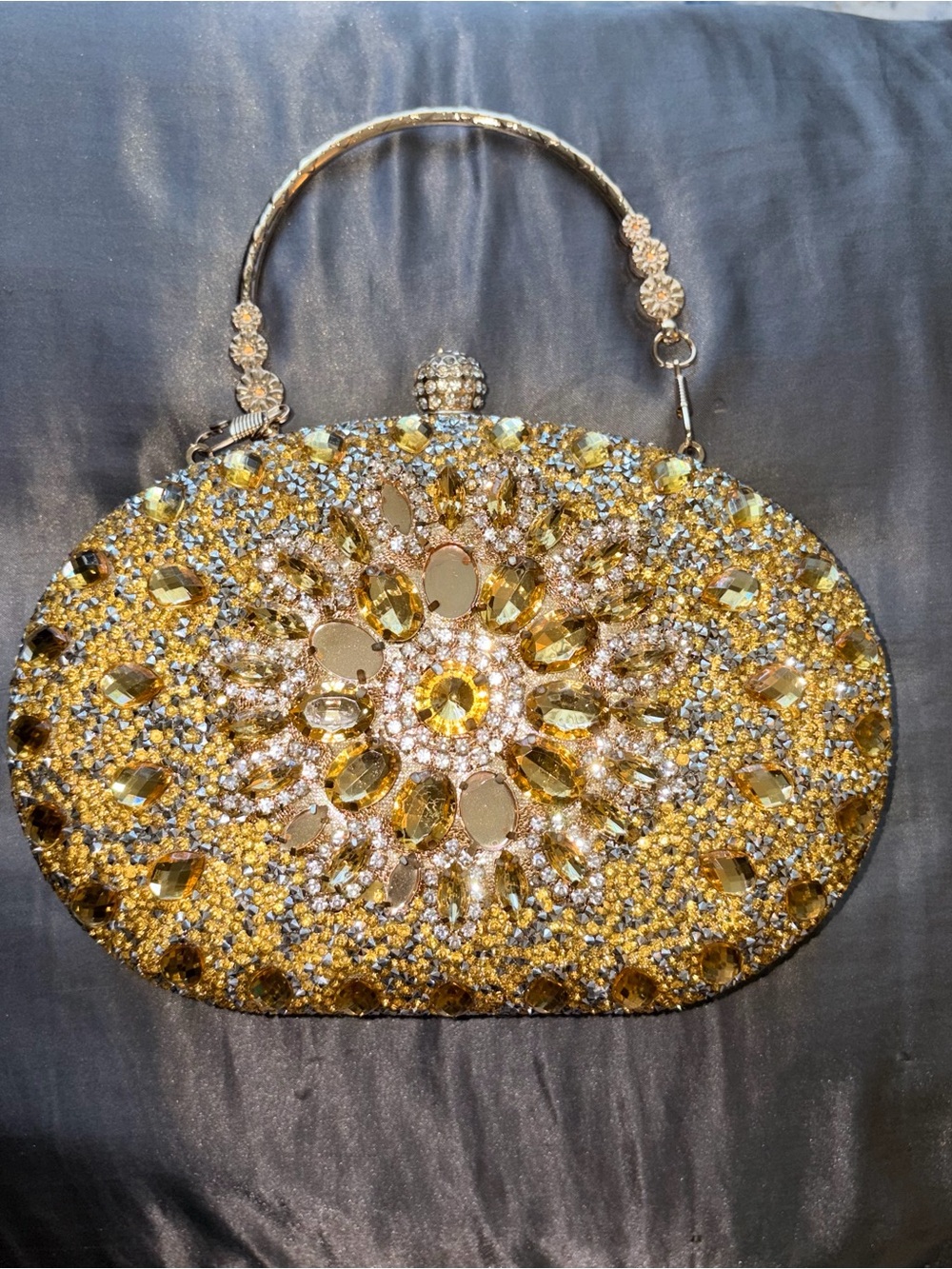 Gold Crystal Embellished Evening Clutch